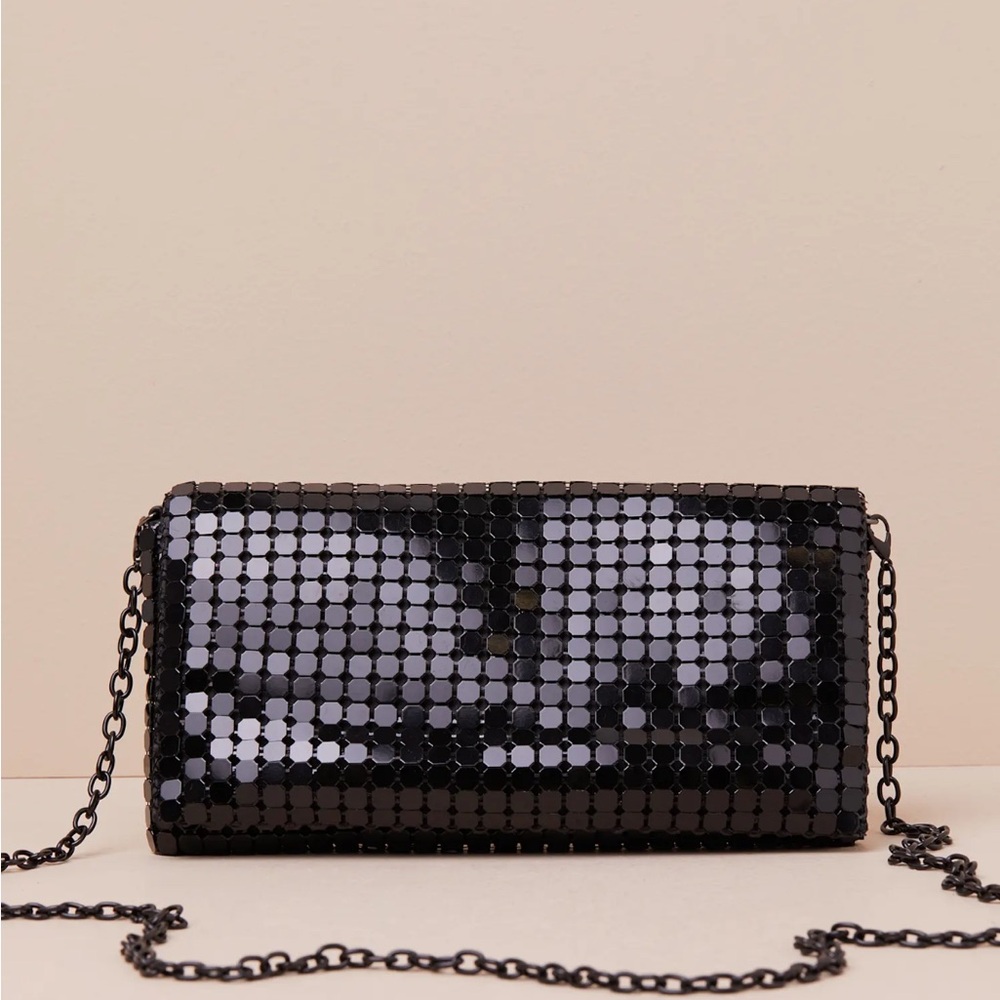 Steve Madden Brigit Black Metal Sequin Clutch
